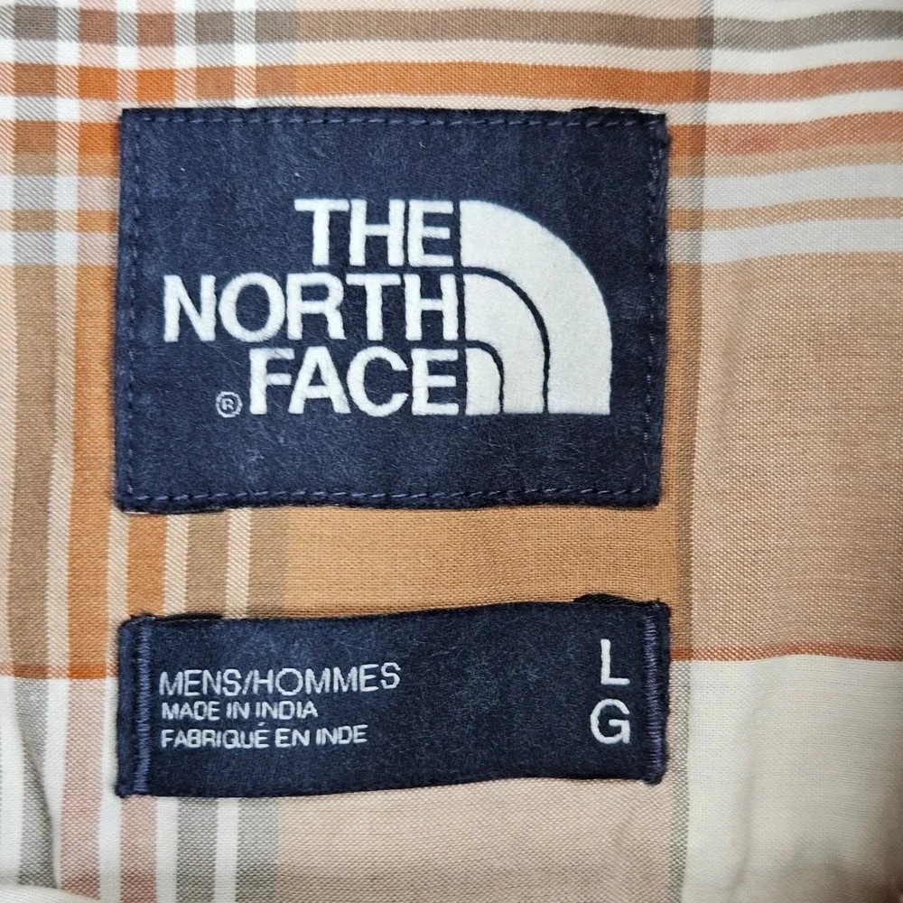 The‎ North Face Button Up Mens L Brown Plaid Short Sleeve Outdoor Hiking Shirt
